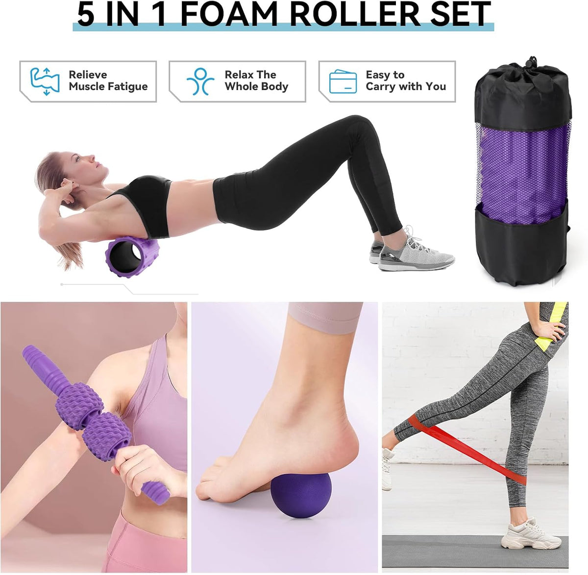 5 in 1 Foam Roller Set, High Density Patented Exercise Roller