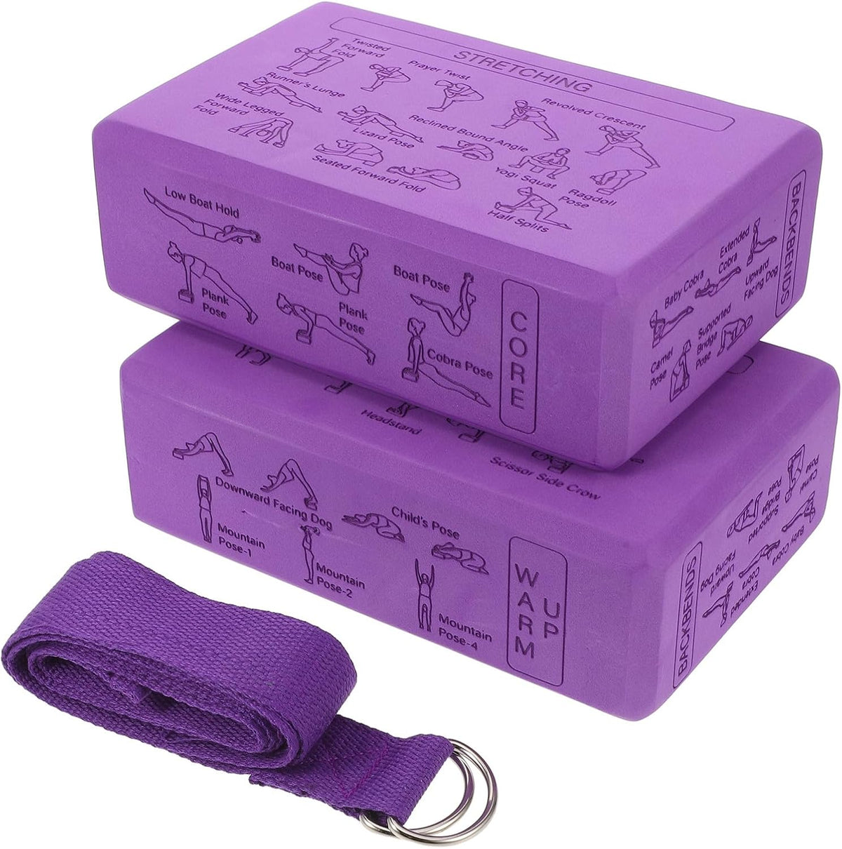 Yoga Blocks Set Non-slip High-density Eva Foam Bricks with Strap Lightweight Yoga Props for Beginners Balance and Stretching Training