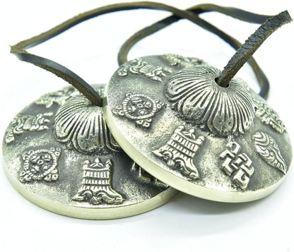 GK&CO Hand Tuned to Key of Om 3 Inch- Tingsha Tibetan Bell (Chimes) Buddhist Lucky Symbols Hand Made in Nepal