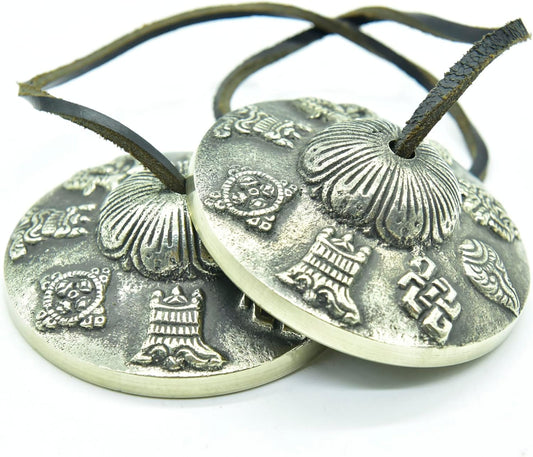GK&CO Hand Tuned to Key of Om 3 Inch- Tingsha Tibetan Bell (Chimes) Buddhist Lucky Symbols Hand Made in Nepal