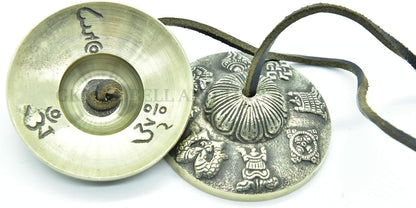 GK&CO Hand Tuned to Key of Om 3 Inch- Tingsha Tibetan Bell (Chimes) Buddhist Lucky Symbols Hand Made in Nepal