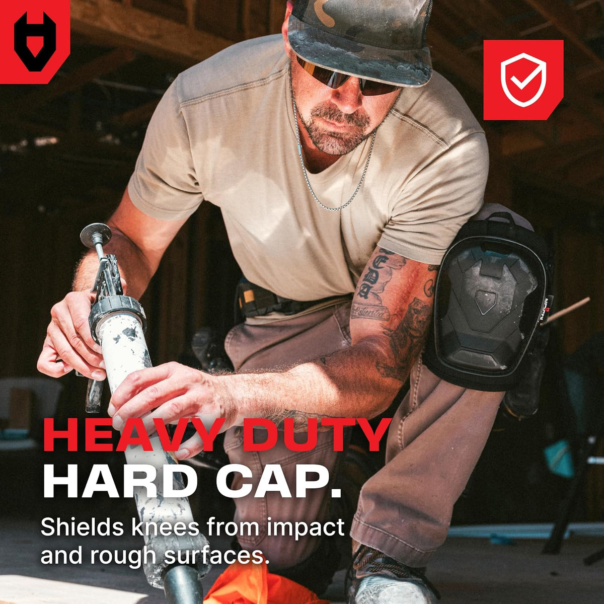 Professional Construction Knee Pads for Men and Women with Non-Slip Heavy Duty Cap and Ankle Support — Thick Foam and Gel Cushioning — Reinforced, Adjustable Straps and Military Grade Rivets