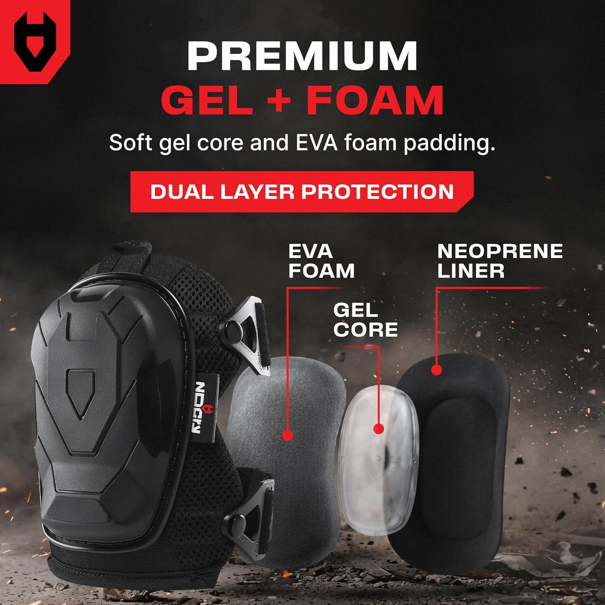 Professional Construction Knee Pads for Men and Women with Non-Slip Heavy Duty Cap and Ankle Support — Thick Foam and Gel Cushioning — Reinforced, Adjustable Straps and Military Grade Rivets