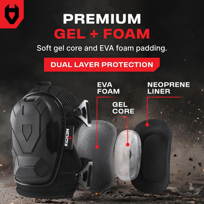 Professional Construction Knee Pads for Men and Women with Non-Slip Heavy Duty Cap and Ankle Support — Thick Foam and Gel Cushioning — Reinforced, Adjustable Straps and Military Grade Rivets