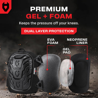 Professional Construction Knee Pads for Men and Women with Non-Slip Heavy Duty Cap and Ankle Support — Thick Foam and Gel Cushioning — Reinforced, Adjustable Straps and Military Grade Rivets