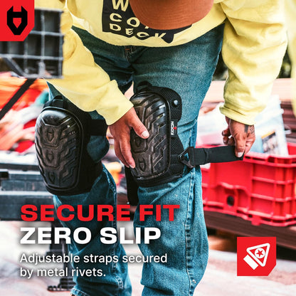 Professional Construction Knee Pads for Men and Women with Non-Slip Heavy Duty Cap and Ankle Support — Thick Foam and Gel Cushioning — Reinforced, Adjustable Straps and Military Grade Rivets