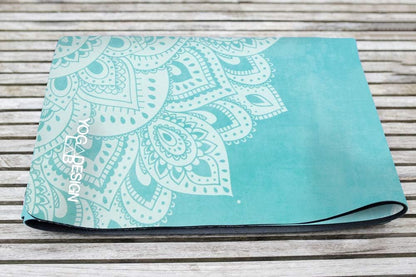 Travel Yoga Mat | 2-in-1 Mat+Towel | Lightweight, Foldable, Eco Luxury | Ideal for Hot Yoga, Bikram, Pilates, Barre, Sweat | 1.5mm Thick | Includes Carrying Strap!