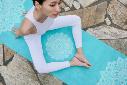 Travel Yoga Mat | 2-in-1 Mat+Towel | Lightweight, Foldable, Eco Luxury | Ideal for Hot Yoga, Bikram, Pilates, Barre, Sweat | 1.5mm Thick | Includes Carrying Strap!