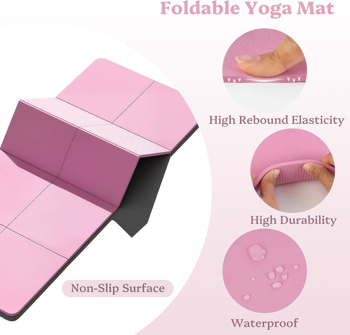 Foldable Yoga Mat Non Slip, Pilates Fitness Mats, 72" x 24" Extra Width ＆ Thick, Anti-Tear Exercise Mat with Carrying Strap and Bag, Workout Mats for Stretching,Yoga Studio,Gym or Home Workouts
