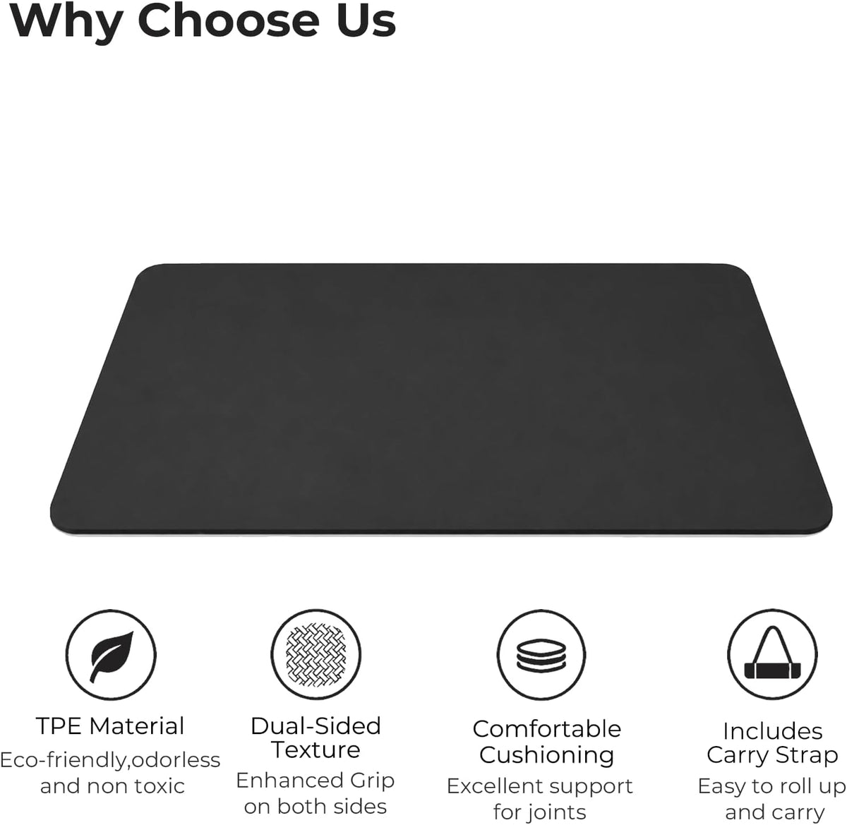 TPE Yoga Mat 72"x24"/35", 8mm/10mm Thick, Non-Slip, Carry Strap