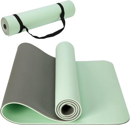 TPE Yoga Mat 72"x24"/35", 8mm/10mm Thick, Non-Slip, Carry Strap