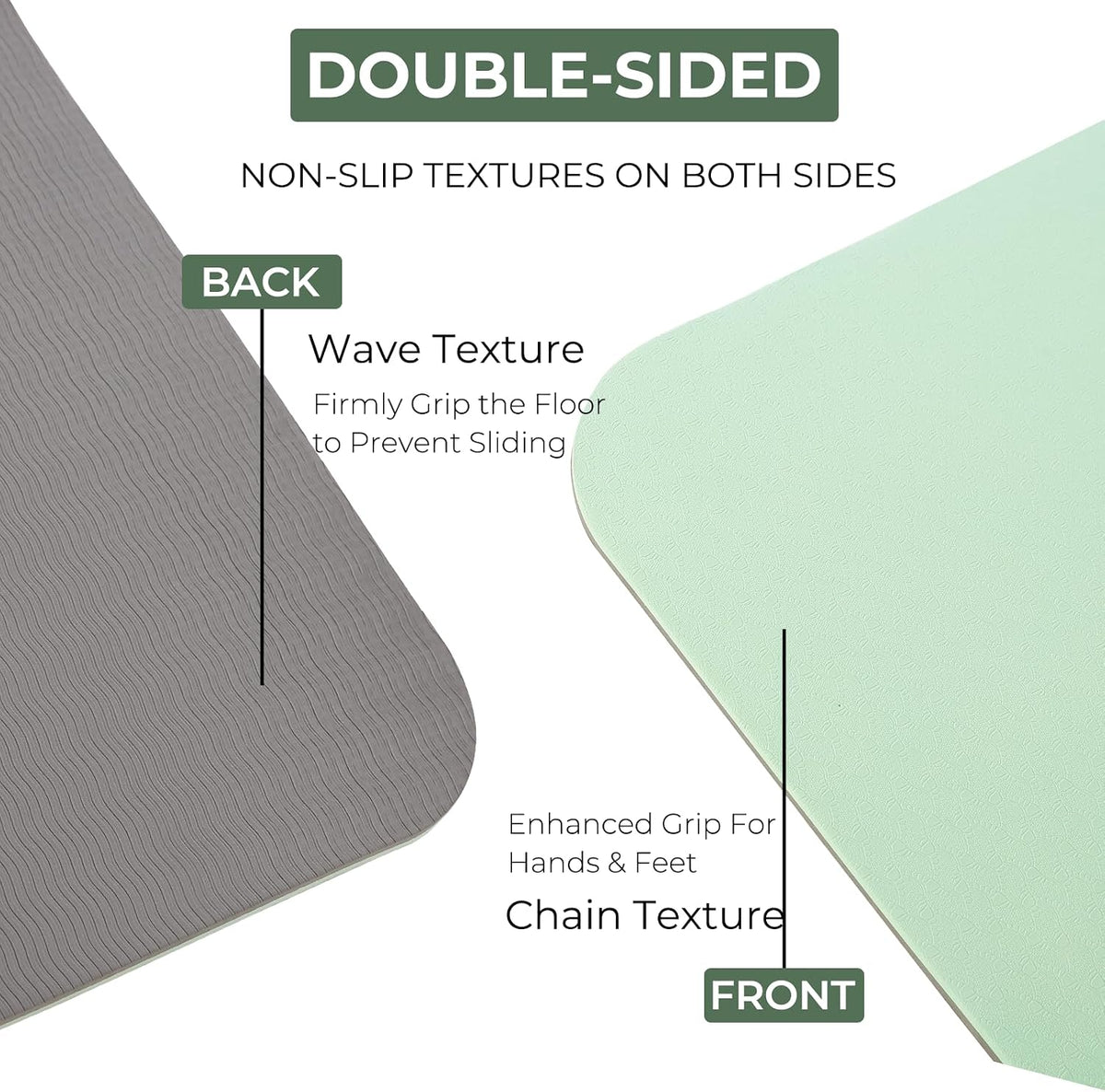TPE Yoga Mat 72"x24"/35", 8mm/10mm Thick, Non-Slip, Carry Strap