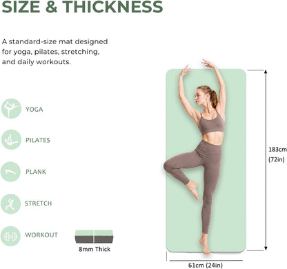 TPE Yoga Mat 72"x24"/35", 8mm/10mm Thick, Non-Slip, Carry Strap