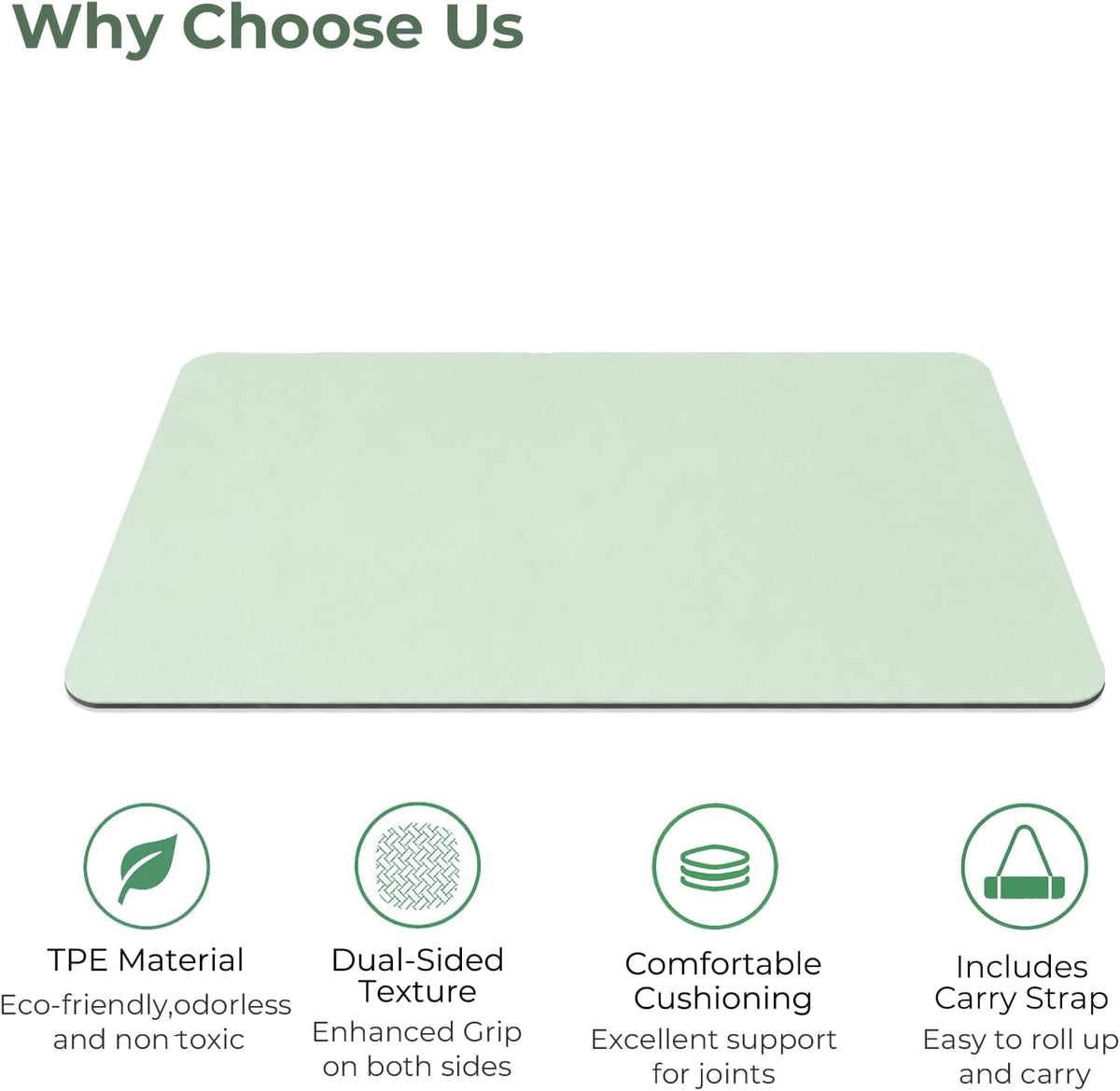TPE Yoga Mat 72"x24"/35", 8mm/10mm Thick, Non-Slip, Carry Strap