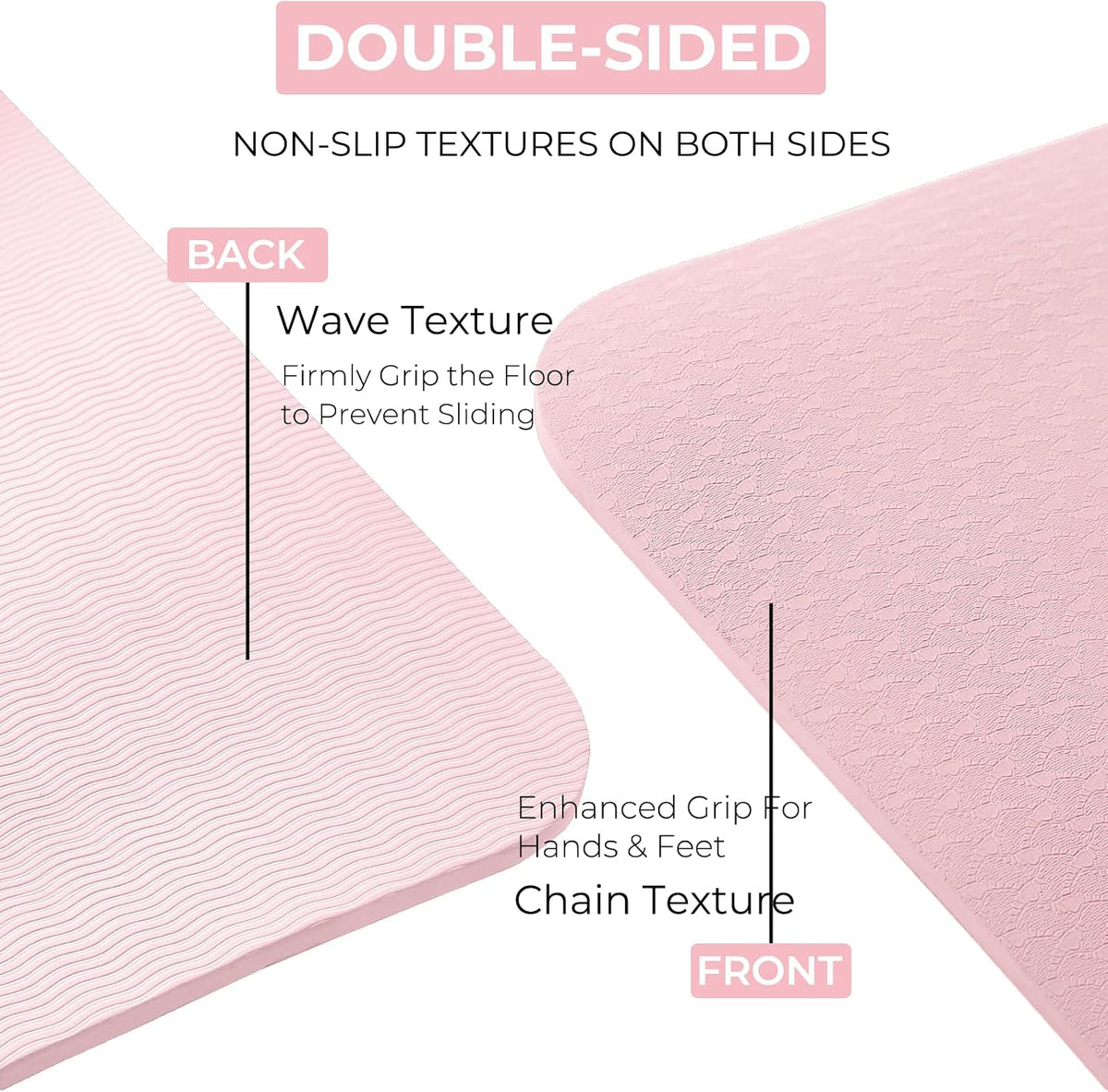 TPE Yoga Mat 72"x24"/35", 8mm/10mm Thick, Non-Slip, Carry Strap