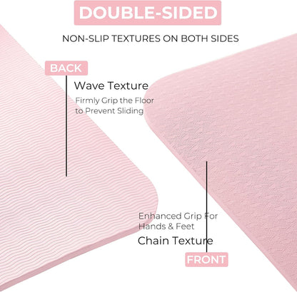 TPE Yoga Mat 72"x24"/35", 8mm/10mm Thick, Non-Slip, Carry Strap