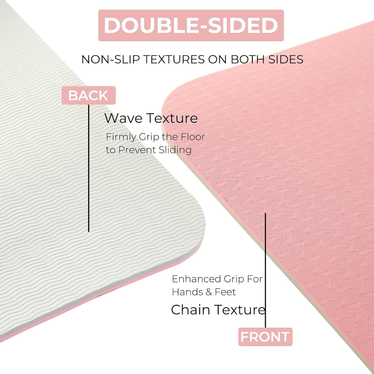 TPE Yoga Mat 72"x24"/35", 8mm/10mm Thick, Non-Slip, Carry Strap