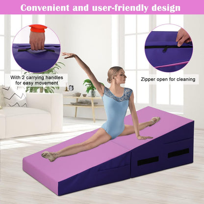 Folding Incline Gymnastics Mat for Tumbling, Folding Tumbling Mats Cheese Wedge Incline Mat with Non-Slip PU Leather Surface & Handles, Gym Fitness Tumbling Matts for Kids Girls Home Training Exercise