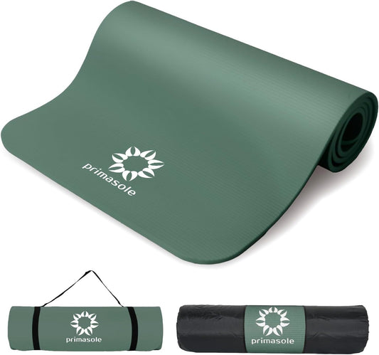 Thick Yoga Mat, 1/2-Inch Extra Thick NBR Mat with Enhanced Stability - Textured Design, Lightweight Mat with Carrying Strap & Case for Yoga, Pilates, Gym & Home Use (Dark green Colors)