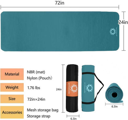 Thick Yoga Mat, 1/2-Inch Extra Thick NBR Mat with Enhanced Stability - Textured Design, Lightweight Mat with Carrying Strap & Case for Yoga, Pilates, Gym & Home Use (Dark green Colors)