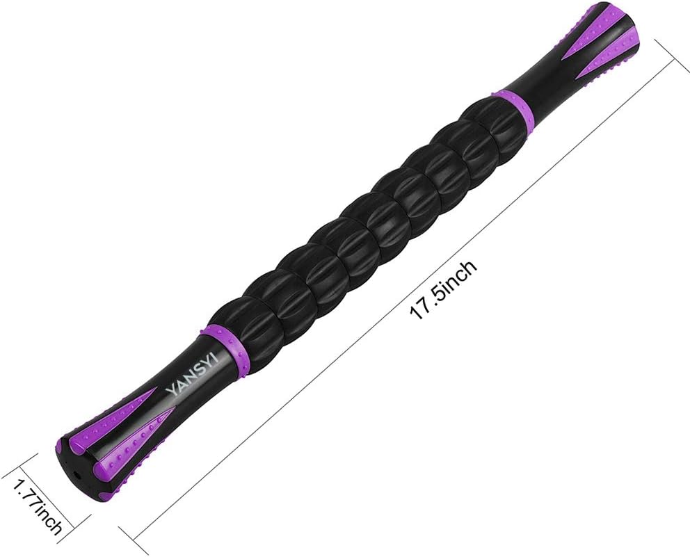 Professional 9-Roller Deep Tissue Massage Stick - Portable Muscle Recovery Roller for Athletes, Relieves Post-Workout Soreness & Leg/Back Pain - Portable Physio Tool (Purple)