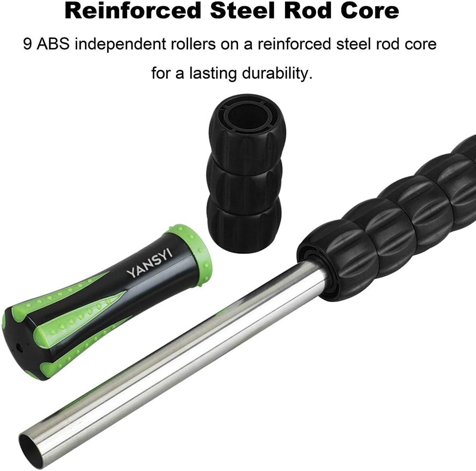 Professional 9-Roller Deep Tissue Massage Stick - Portable Muscle Recovery Roller for Athletes, Relieves Post-Workout Soreness & Leg/Back Pain - Portable Physio Tool (Purple)