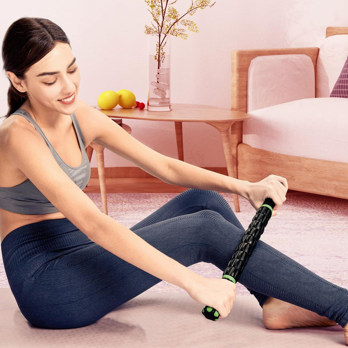 Professional 9-Roller Deep Tissue Massage Stick - Portable Muscle Recovery Roller for Athletes, Relieves Post-Workout Soreness & Leg/Back Pain - Portable Physio Tool (Purple)