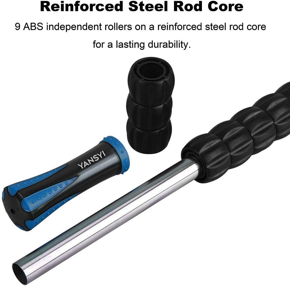 Professional 9-Roller Deep Tissue Massage Stick - Portable Muscle Recovery Roller for Athletes, Relieves Post-Workout Soreness & Leg/Back Pain - Portable Physio Tool (Purple)