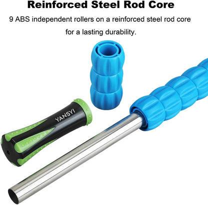 Professional 9-Roller Deep Tissue Massage Stick - Portable Muscle Recovery Roller for Athletes, Relieves Post-Workout Soreness & Leg/Back Pain - Portable Physio Tool (Purple)