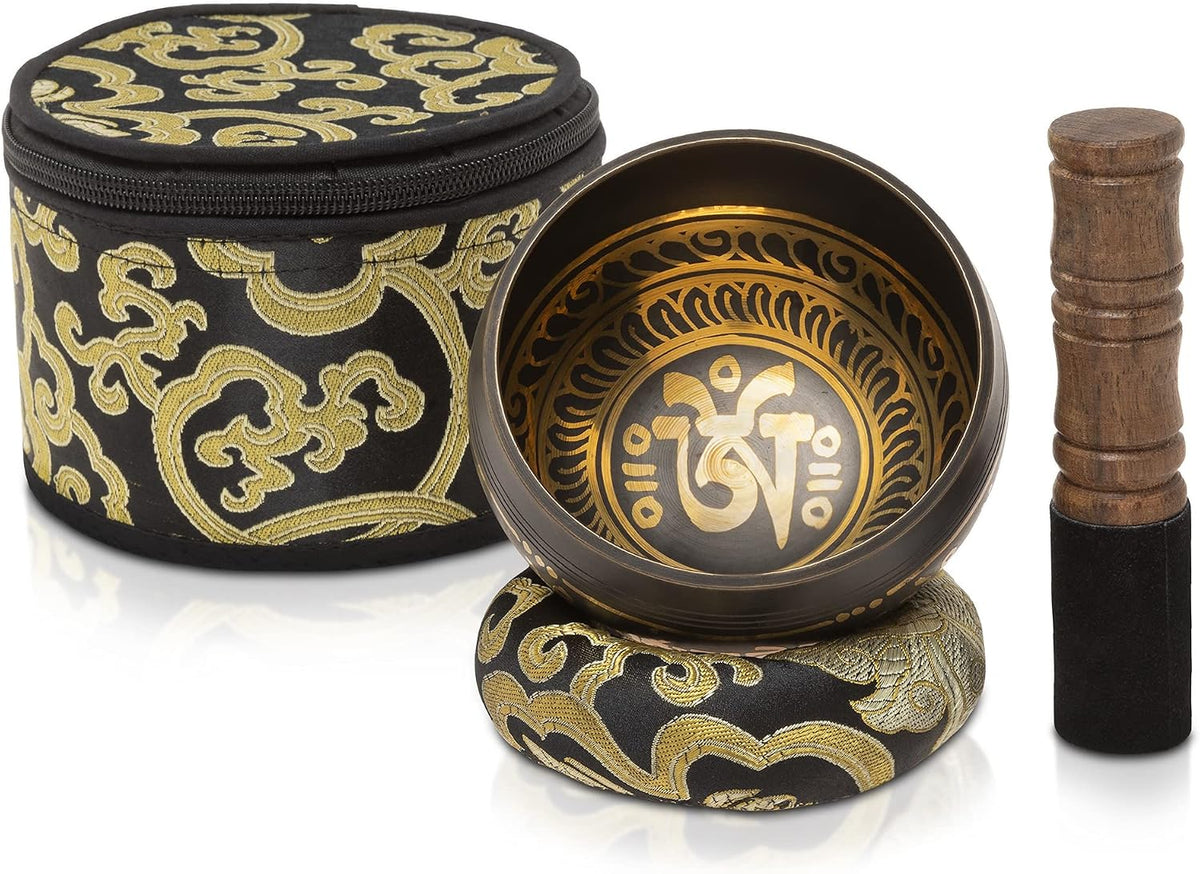 4" Tibetan Singing Bowl Set with Case, Crafted in Nepal, Black