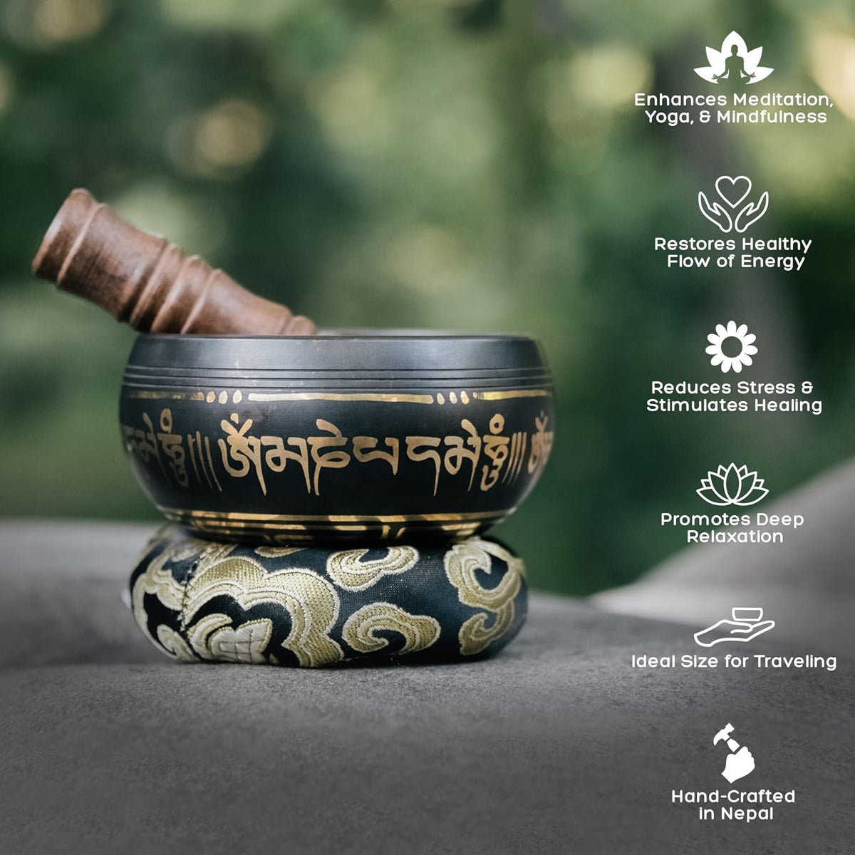 4" Tibetan Singing Bowl Set with Case, Crafted in Nepal, Black