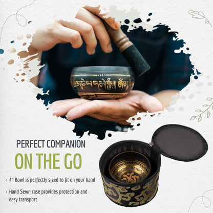 4" Tibetan Singing Bowl Set with Case, Crafted in Nepal, Black