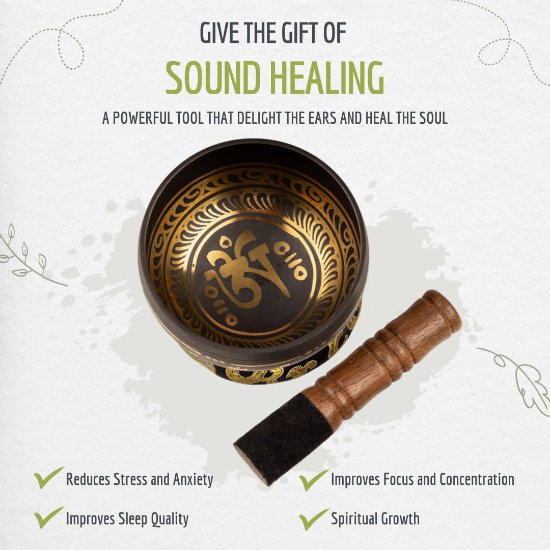 4" Tibetan Singing Bowl Set with Case, Crafted in Nepal, Black