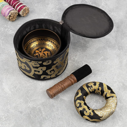 4" Tibetan Singing Bowl Set with Case, Crafted in Nepal, Black