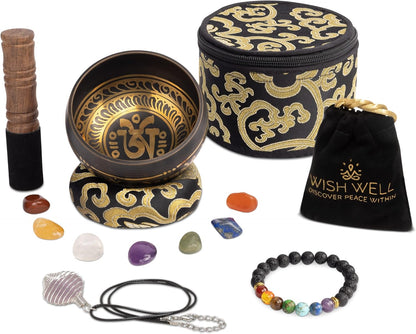 4" Tibetan Singing Bowl Set with Case, Crafted in Nepal, Black