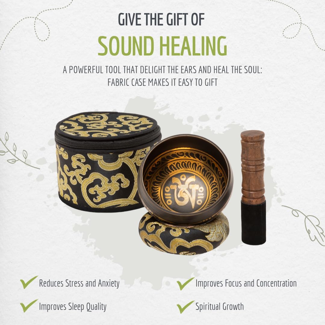 4" Tibetan Singing Bowl Set with Case, Crafted in Nepal, Black