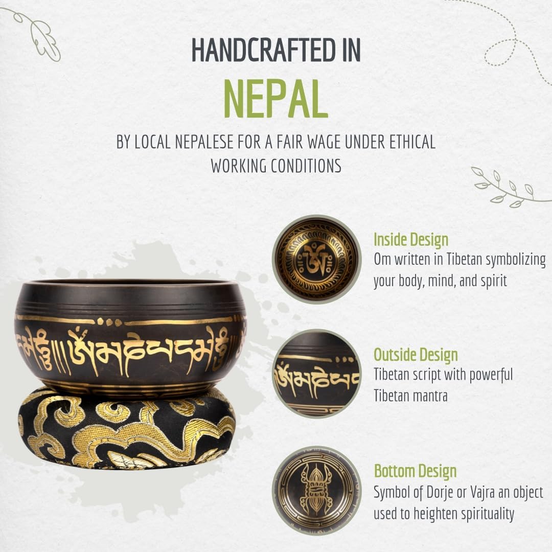 4" Tibetan Singing Bowl Set with Case, Crafted in Nepal, Black
