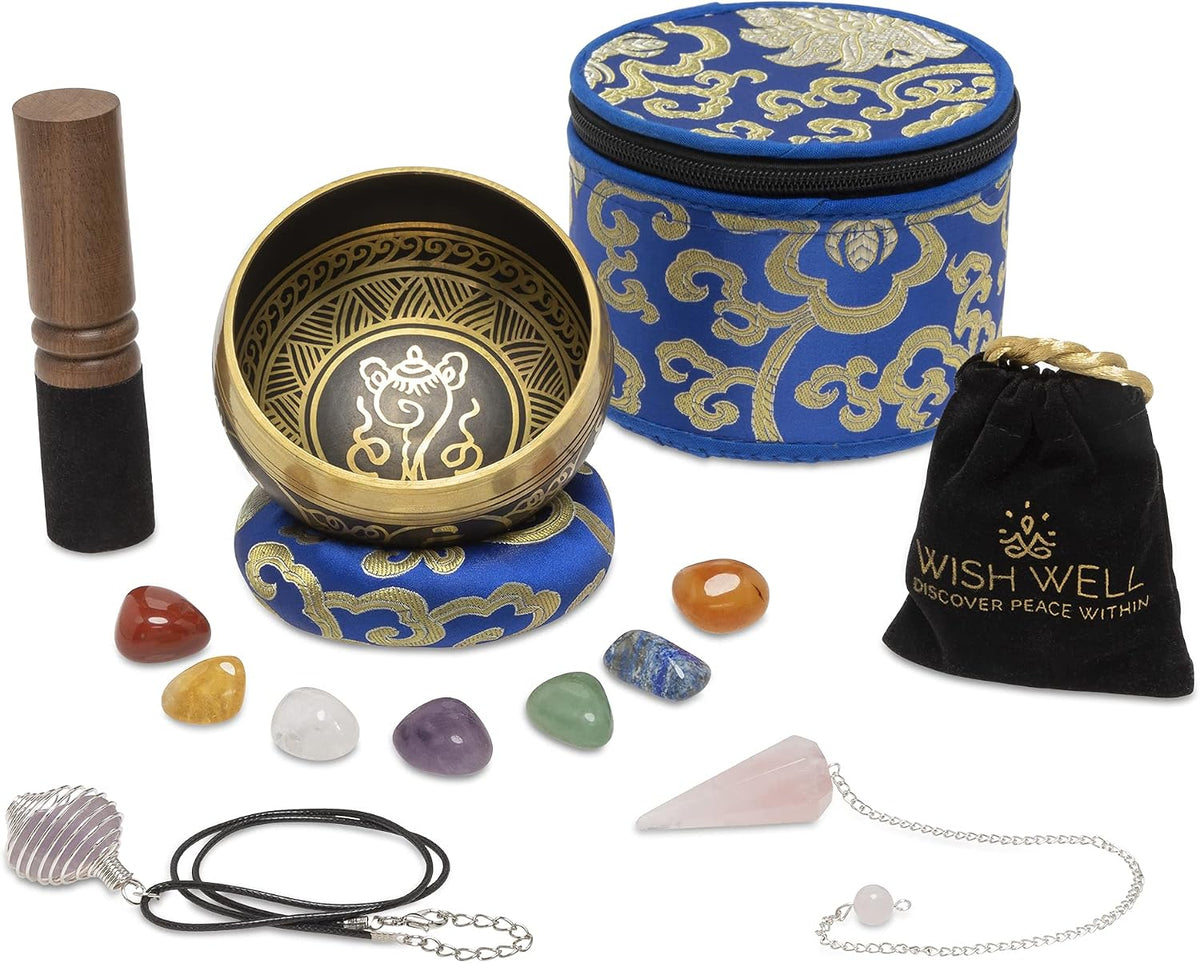 4" Tibetan Singing Bowl Set with Case, Crafted in Nepal, Black