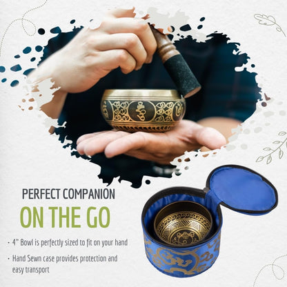 4" Tibetan Singing Bowl Set with Case, Crafted in Nepal, Black