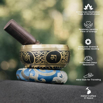 4" Tibetan Singing Bowl Set with Case, Crafted in Nepal, Black