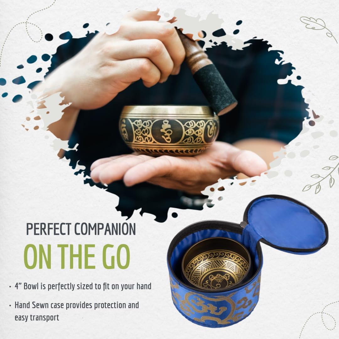 4" Tibetan Singing Bowl Set with Case, Crafted in Nepal, Black