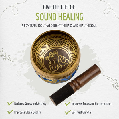 4" Tibetan Singing Bowl Set with Case, Crafted in Nepal, Black
