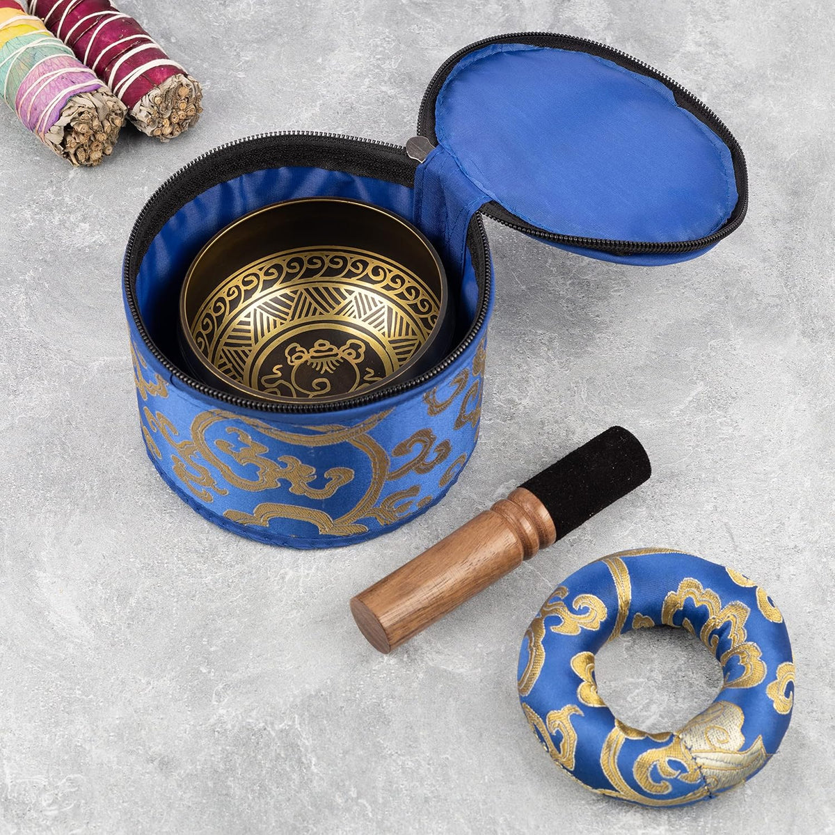 4" Tibetan Singing Bowl Set with Case, Crafted in Nepal, Black