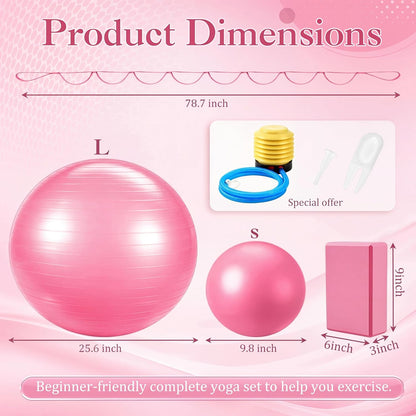 6-in-1 Yoga Balls and Yoga Block Set with Strap Foot Pump, Exercise Pregnancy Balls for Birthing, Pilates Kit Fitness Physical Therapy Home Gym Workout Equipment
