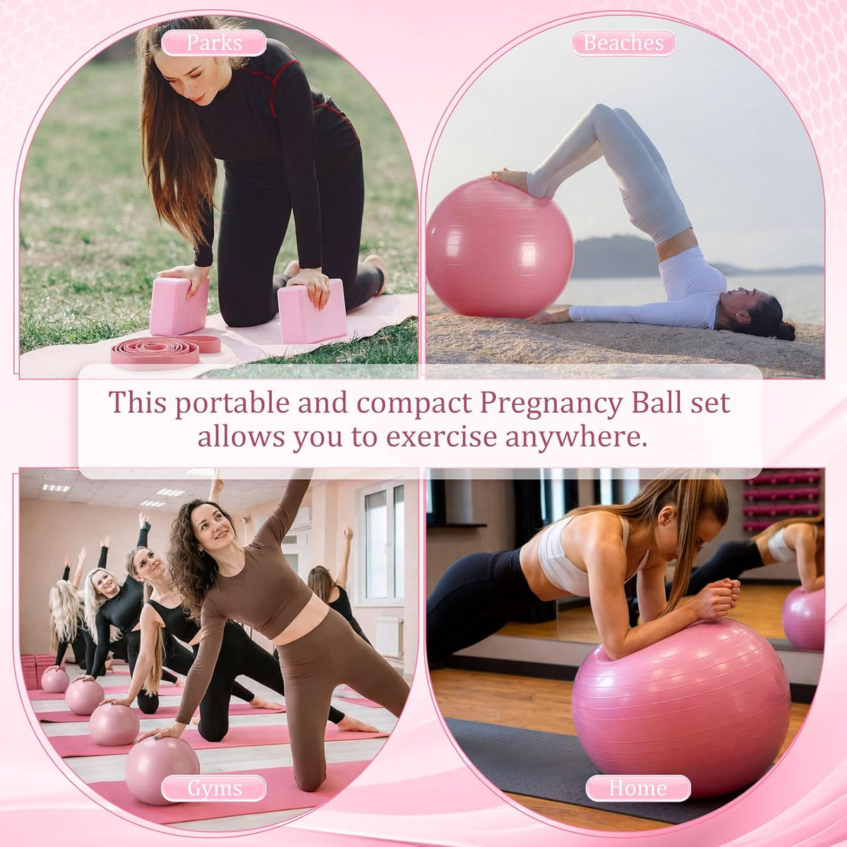 6-in-1 Yoga Balls and Yoga Block Set with Strap Foot Pump, Exercise Pregnancy Balls for Birthing, Pilates Kit Fitness Physical Therapy Home Gym Workout Equipment