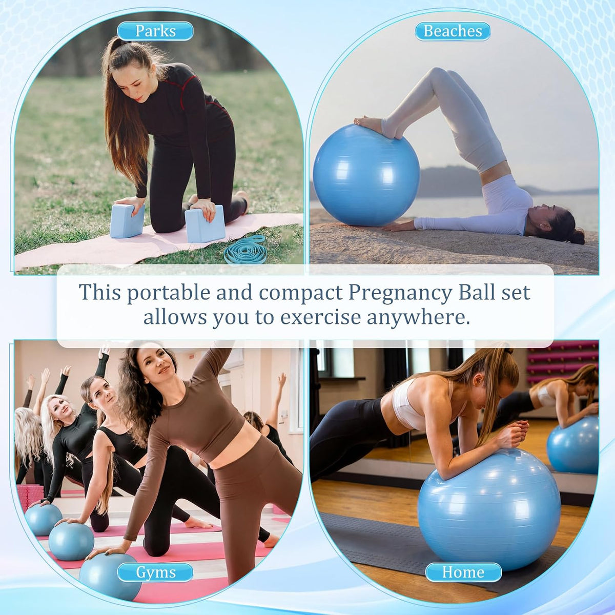 6-in-1 Yoga Balls and Yoga Block Set with Strap Foot Pump, Exercise Pregnancy Balls for Birthing, Pilates Kit Fitness Physical Therapy Home Gym Workout Equipment
