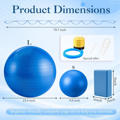6-in-1 Yoga Balls and Yoga Block Set with Strap Foot Pump, Exercise Pregnancy Balls for Birthing, Pilates Kit Fitness Physical Therapy Home Gym Workout Equipment
