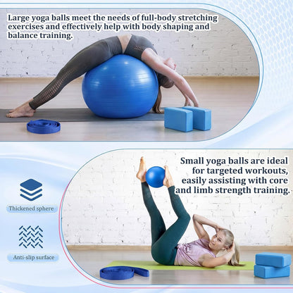 6-in-1 Yoga Balls and Yoga Block Set with Strap Foot Pump, Exercise Pregnancy Balls for Birthing, Pilates Kit Fitness Physical Therapy Home Gym Workout Equipment