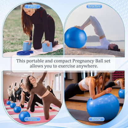 6-in-1 Yoga Balls and Yoga Block Set with Strap Foot Pump, Exercise Pregnancy Balls for Birthing, Pilates Kit Fitness Physical Therapy Home Gym Workout Equipment