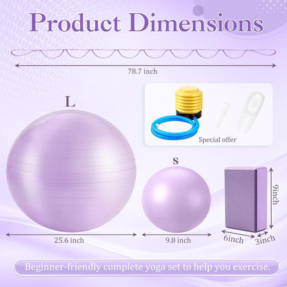 6-in-1 Yoga Balls and Yoga Block Set with Strap Foot Pump, Exercise Pregnancy Balls for Birthing, Pilates Kit Fitness Physical Therapy Home Gym Workout Equipment
